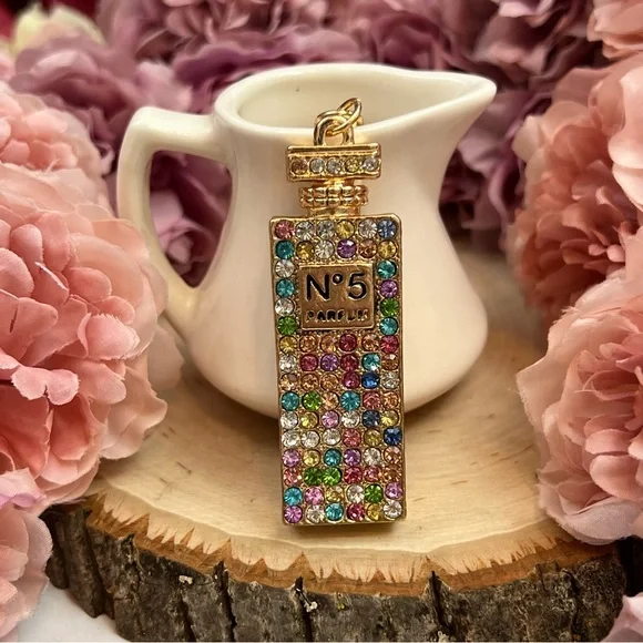 Chic Multicolor Crystal Perfume Bottle Keychain Charm - Picture 3 of 14